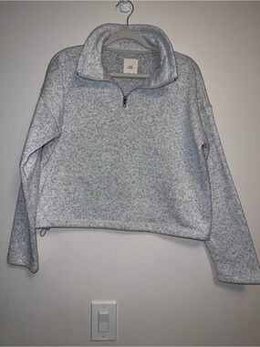 Thread & Supply Soft Heather Gray Pullover Quarter-Zip Sweater Drawstring Bottom